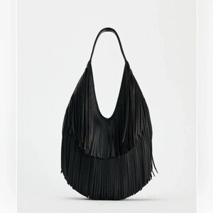 Zara Black Fringed Shoulder Bag - NWT